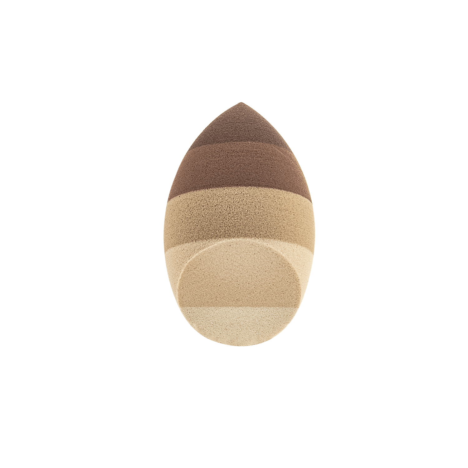 a makeup sponge with a brown tip and a beige base.