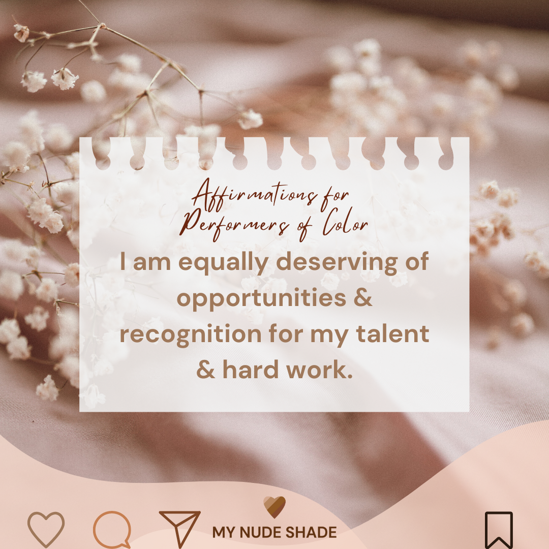 Affirmations and journal prompts for performers of color on a white paper note and a beige background..