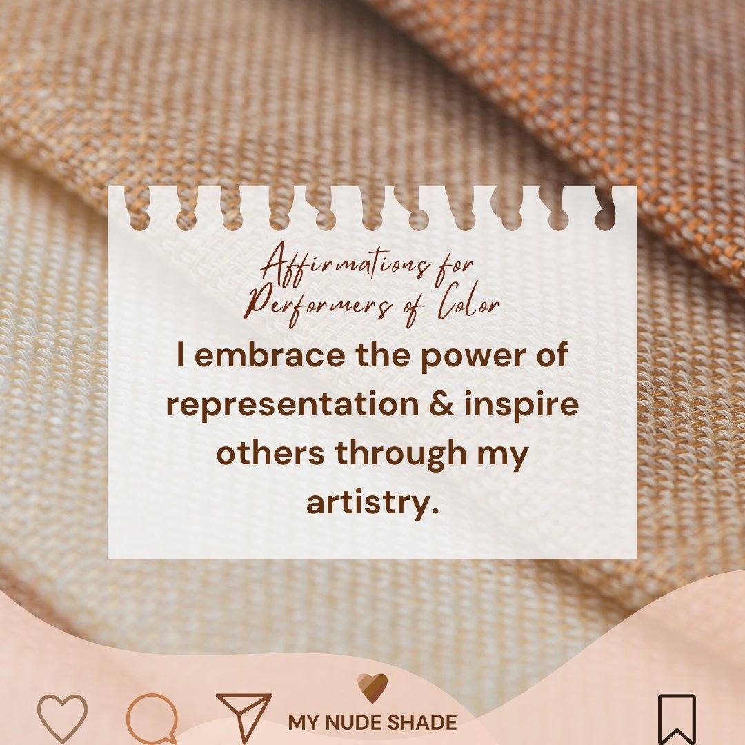 A short affirmation on a white paper on a brown burlap background. Affirmations for performers of color that says, I embrace the power of representation and inspire others through my artistry.