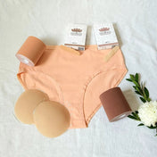 Light pink women's underwear, body tape, silicone nipple covers, and skin color bandages bundled.
