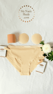 A gif showing reusable nipple covers in a bundle package with underwear and accessories for all skin tones.