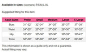 Size chart for the Women's True Bare High Neck Tank Leotard
